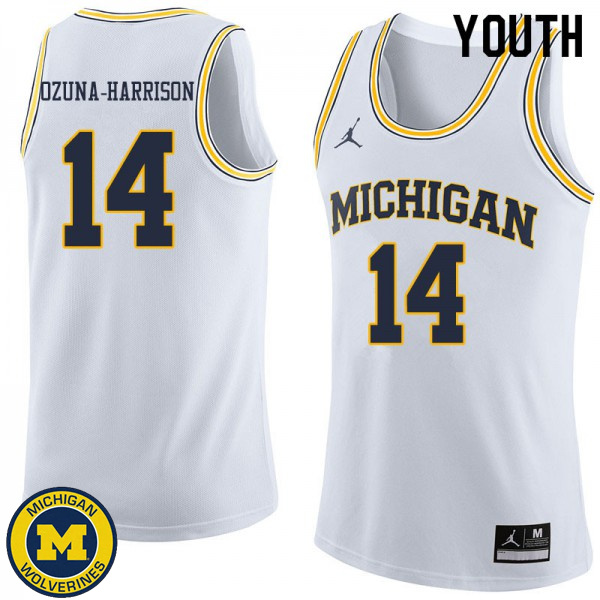 Youth University of Michigan #14 Rico Ozuna-Harrison White Fashion Basketball Jersey